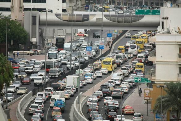 A busy city highway with a lot of vehicles traffic - implying an analogy for website traffic.